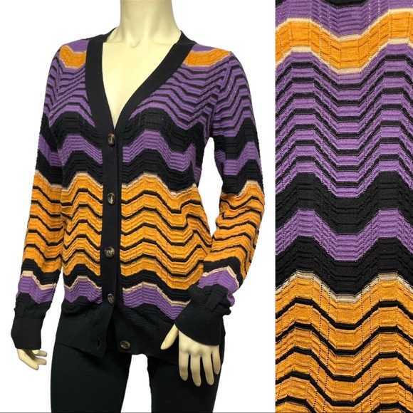 M MISSONI Italy Classic Knit Cardigan Sweater Chevron Zigzag Lightweight 44 M - Picture 2 of 13